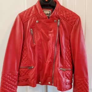 Beautiful Women's Red Excelled Leather Jacket NWOT. Large. Silver hardware